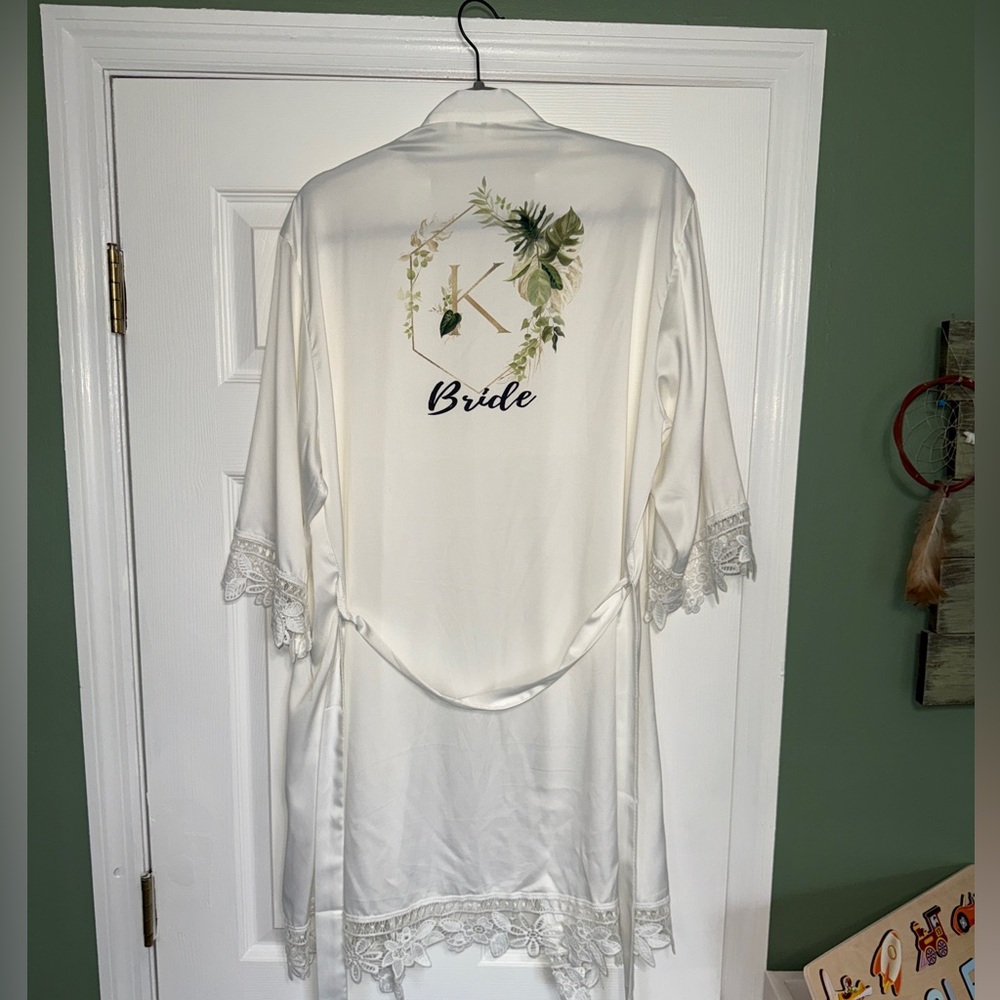 White Satin Bridal Robe - Picture 2 of 6